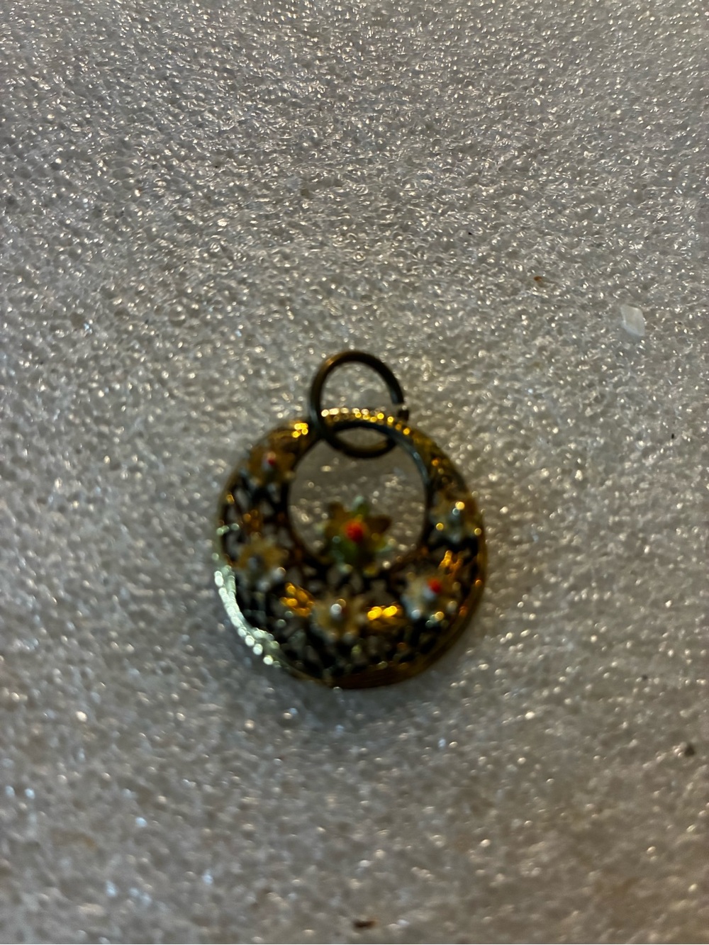 Gold-Tone Floral Enamel Circle Pendant